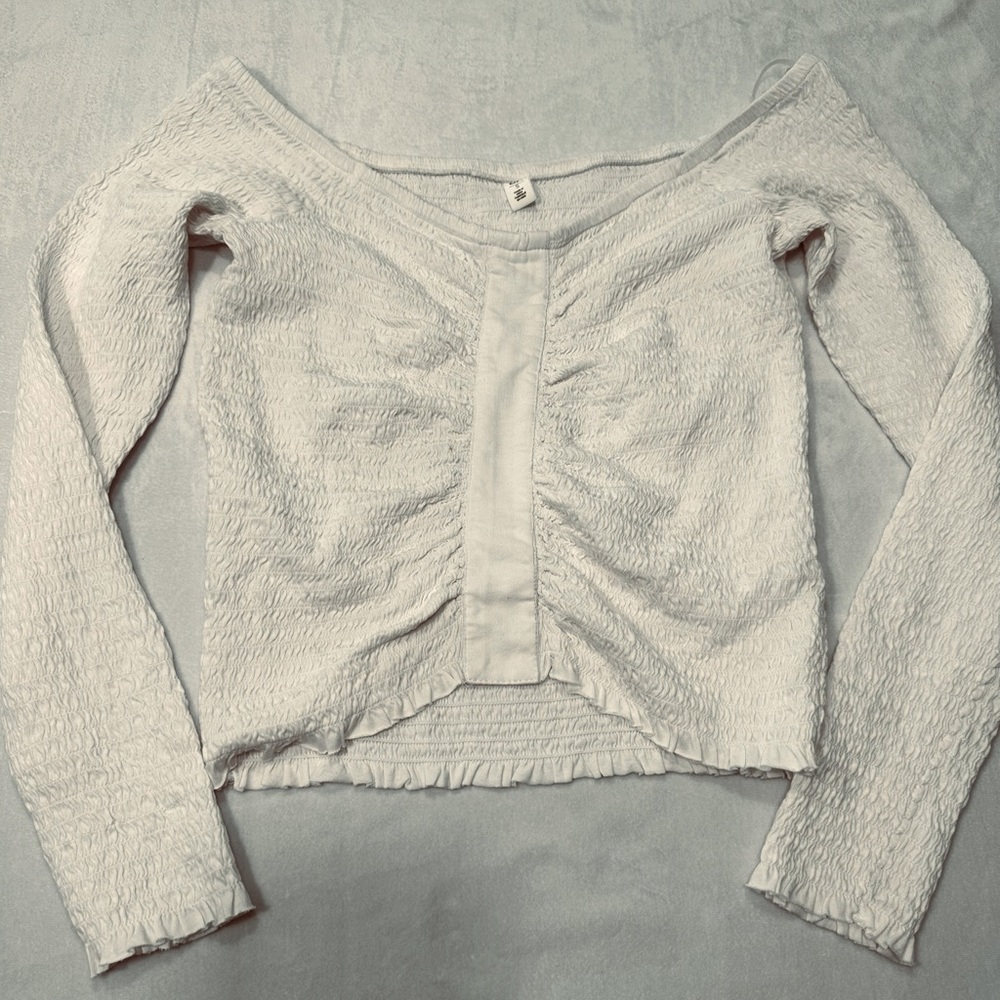 BP White Fitted Long Sleeve Off the‎ Shoulder Shirt Womens Size Small